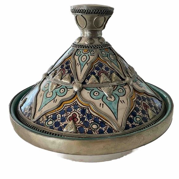 Moroccan Ceramic Bowl with Lid Tajine from Fez Polychrome Fes Naji - Picture 3 of 12